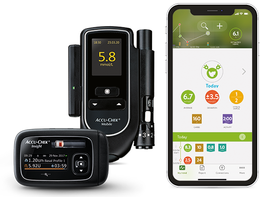 Accu-Chek Insight pump with Accu-Chek Mobile and mySugr Pro app