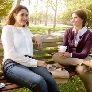 Female-european-group-parkbench