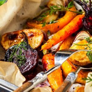 a plate of healthy looking roast vegetables