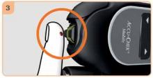 3. To apply the blood drop to the test area: Position your finger gently on the guidance tabs so that only the blood drop comes in to contact with the test area between the guidance tabs.